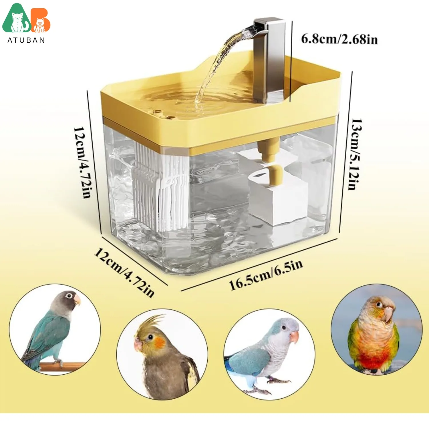 ATUBAN Baño automático para pájaros con periquitos con bomba, fuente de ducha para pájaros, bañera interior con agua corriente, grifo para bañera para loros