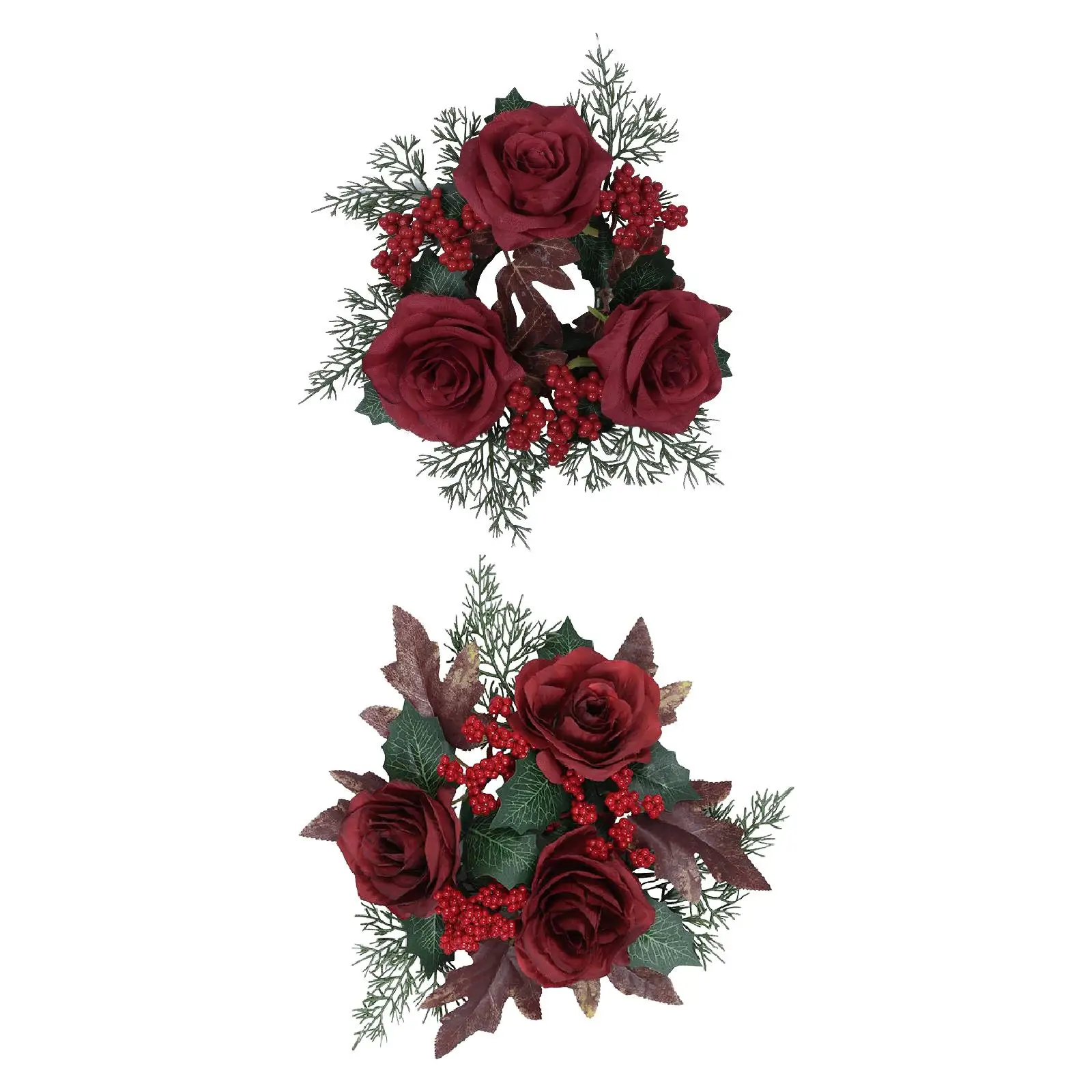 Anillo de vela navideña, corona, adorno de deshierbe para el hogar, candelabro, flor de rosa Artificial para mesa de comedor de granja, vacaciones - imagen 4