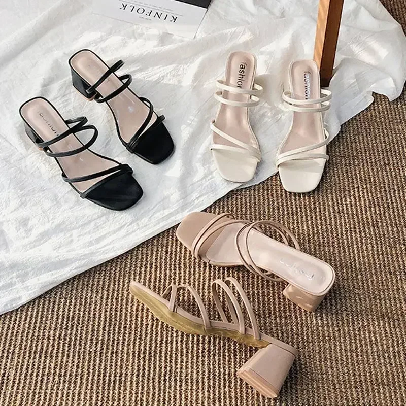 Sandalias de tacón alto para mujer, zapatos de moda de verano para mujer, Sandalias sexis con punta abierta y tacón cuadrado para mujer, zapatos de cuña 2025 nuevo - imagen 4