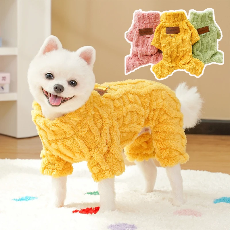 Mono grueso de invierno de cuatro patas para perros pequeños y medianos, ropa de lana de algodón suave para Gato, abrigos cálidos de Año Nuevo para Chihuahua