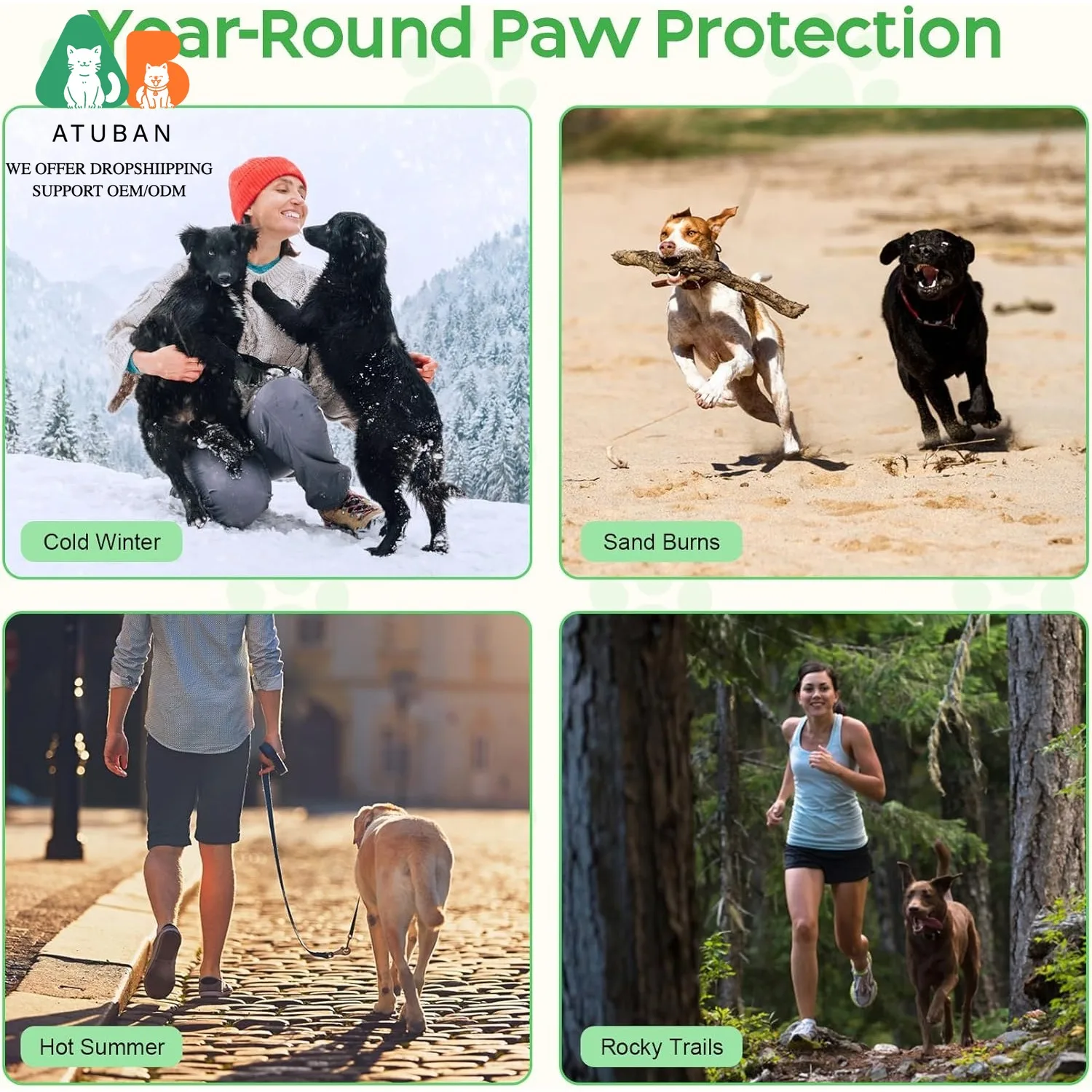 ATUBAN Bálsamo para patas de perro y bálsamo para la nariz, Protector totalmente natural para patas de perro y gato, chupete, aceite de coco orgánico para patas secas y agrietadas de perro, nariz