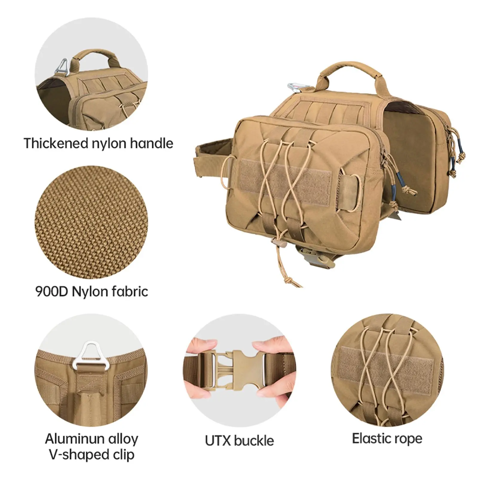 Arnés para perros con bolsillos laterales, conjunto de correa, mochila militar Molle, servicio para perros, arnés táctico, bolsas para perros medianos y grandes - imagen 2