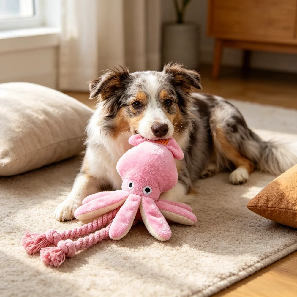 Juguete de cuerda con sonido para perros y gatos – Pulpo dental resistente - imagen 5