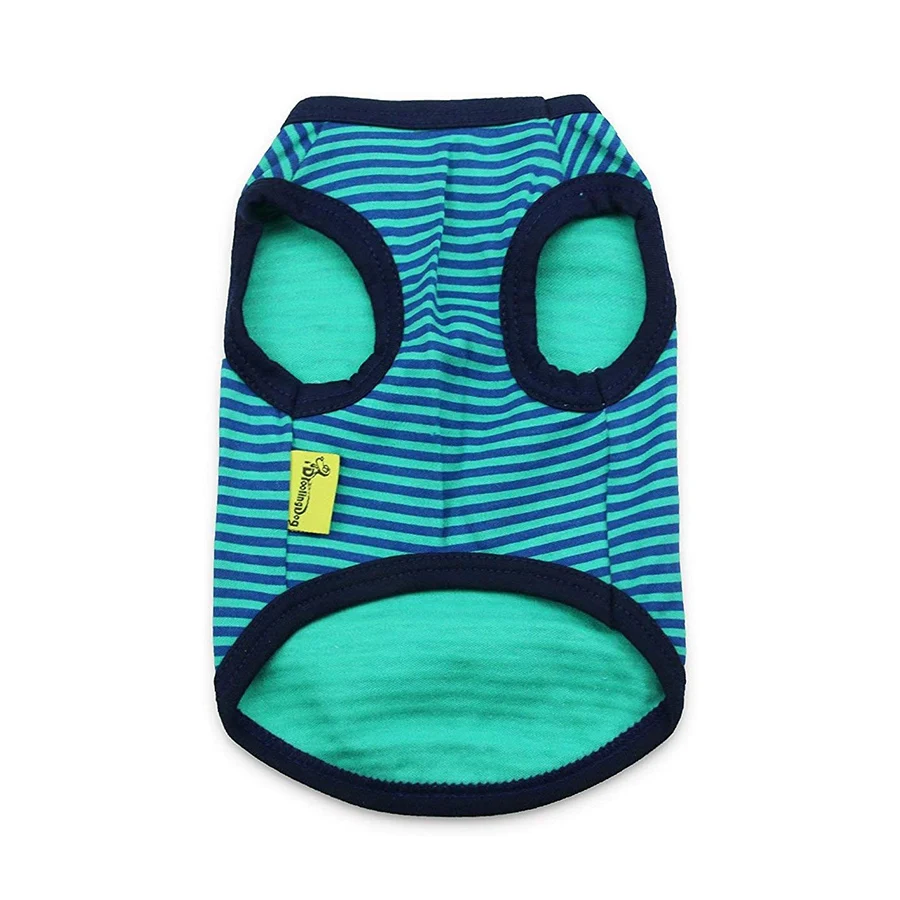 Chaleco de perro a rayas azul y verde, ropa de verano para perros, camiseta para cachorros, disfraz de perro de algodón puro para niñas, ropa para Chihuahua Bichon Frise - imagen 4