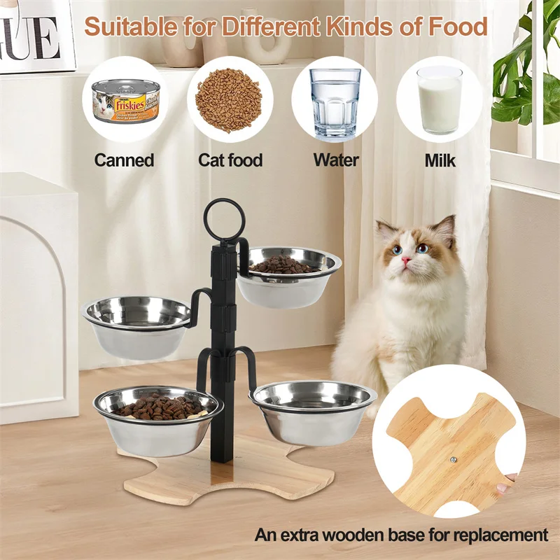 Cuencos elevados para perros y gatos, cuenco para perros elevado de 4 alturas, 4 cuencos para perros elevados, estación de alimentación para mascotas de 4 caras para pequeños, medianos y grandes - imagen 3