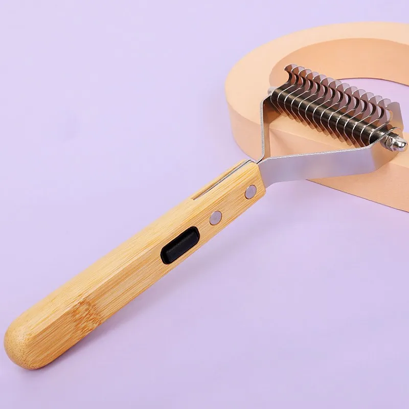 Peine para perros, cepillo de acero inoxidable para perros, peines con mango de madera maciza para perros, nudo de pelo, removedor de pelo para mascotas, peine de masaje para el cuidado de mascotas - imagen 2