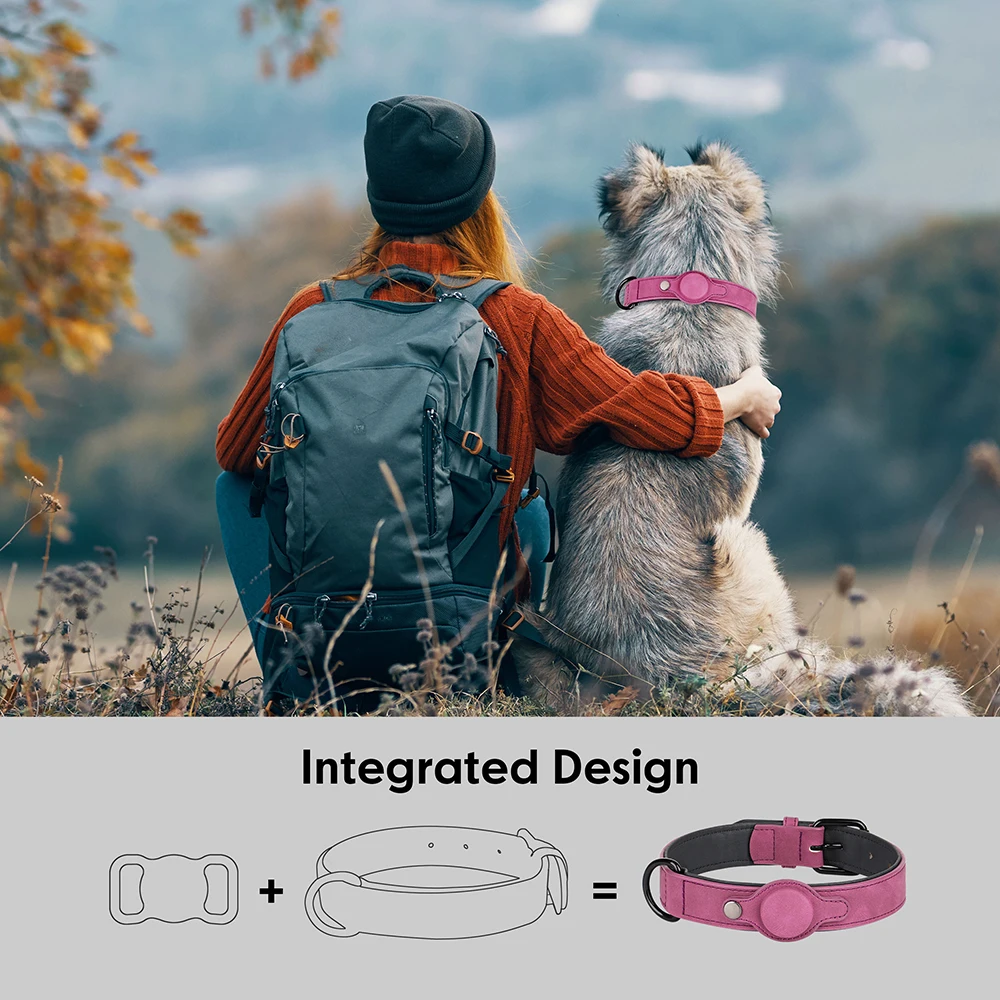 Collar de cuero PU para perros, Collar acolchado de cuero PU suave para perros con funda de seguimiento GPS, collares ajustables para perros pequeños y medianos - imagen 4