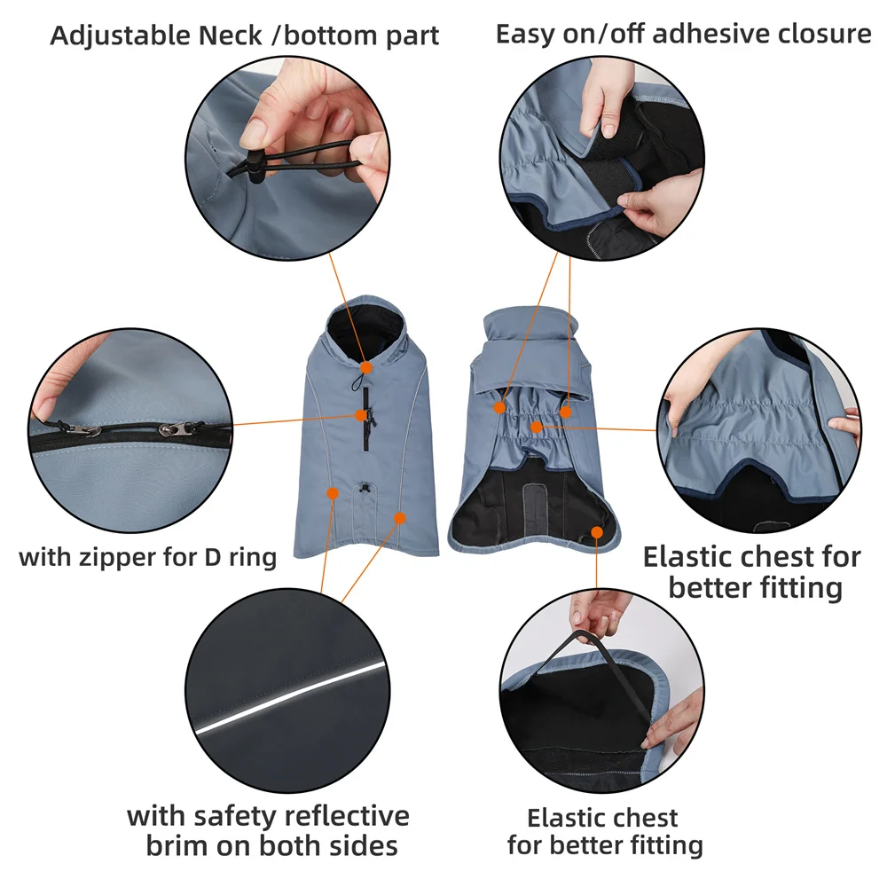 Chaqueta impermeable para perros grandes con forro polar reflectante - imagen 4