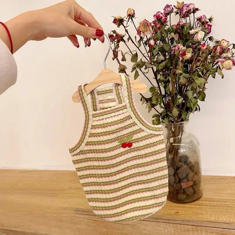 Pet primavera tejido correa a rayas perros pequeños Teddy fino Schnauzer mascota cachorro pequeño camiseta sin mangas chaleco refrescante para perro - imagen 4