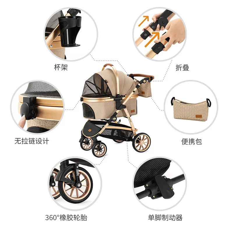 Cochecitos pequeños y ligeros multifuncionales para mascotas, tubo de aluminio, cesta Separable plegable, cochecitos para perros y gatos, suministros para perros - imagen 5