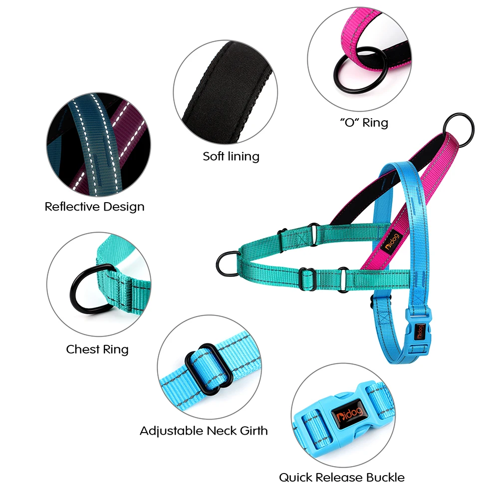 Arnés reflectante de nailon sin tirones para perro mediano y grande, chaleco acolchado para mascotas Pitbull, duradero y ajustable - imagen 3