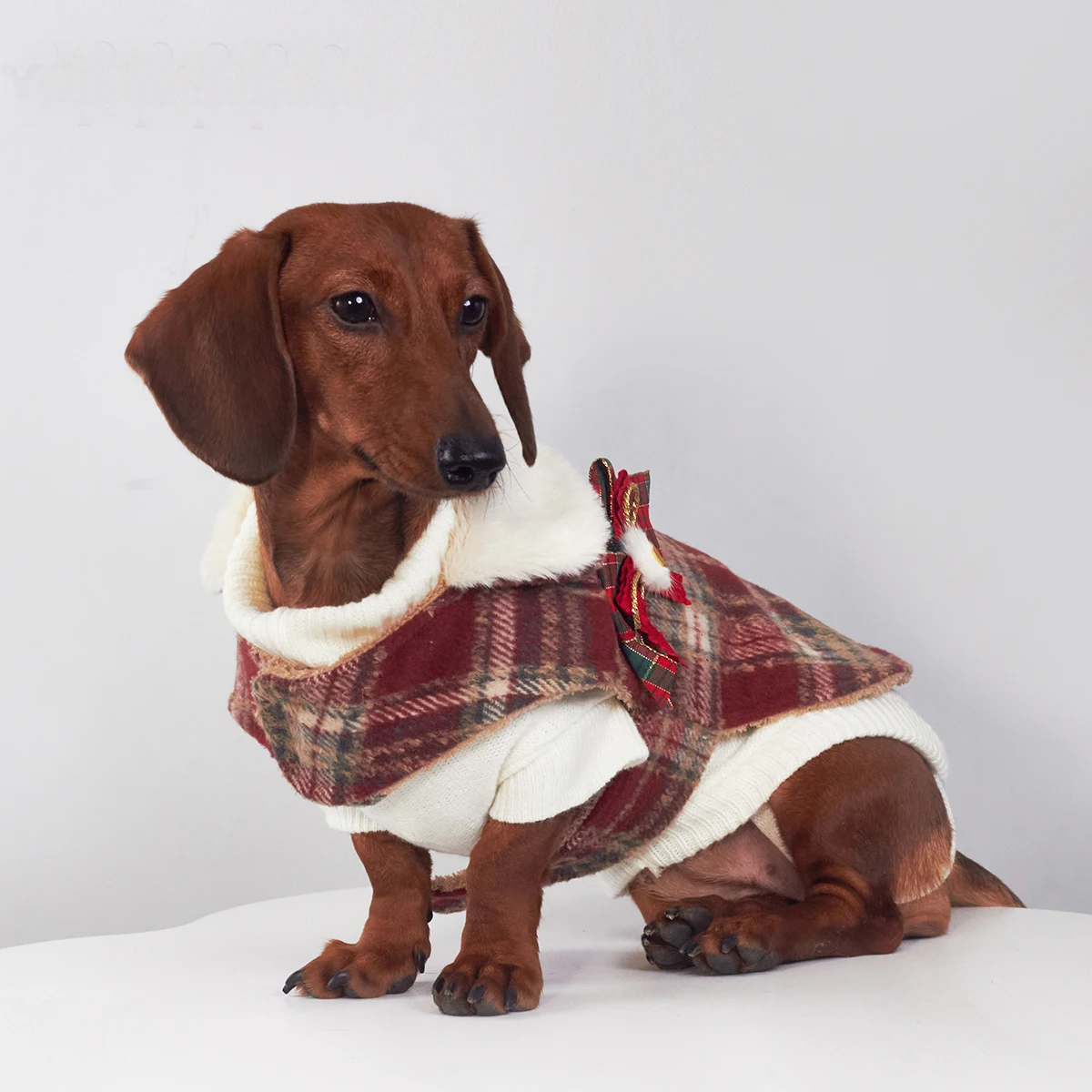 Traje a cuadros rojo y verde de invierno para perros Wiener, chaqueta gruesa de lana para perros tejados, sudadera cálida, abrigo para perros salchicha