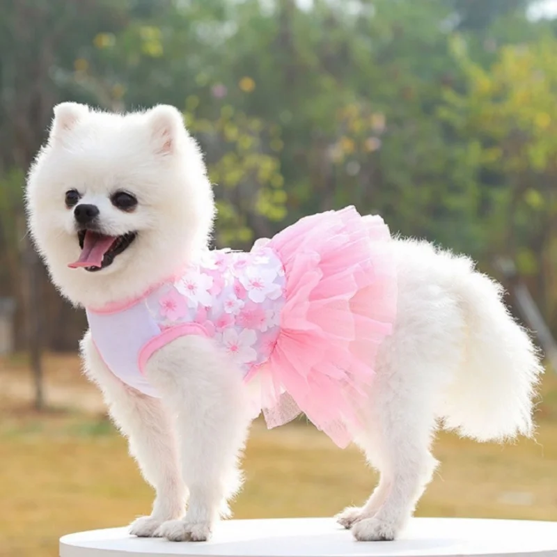 Vestido de tul con encaje, estampado floral para gatos y perros - imagen 4