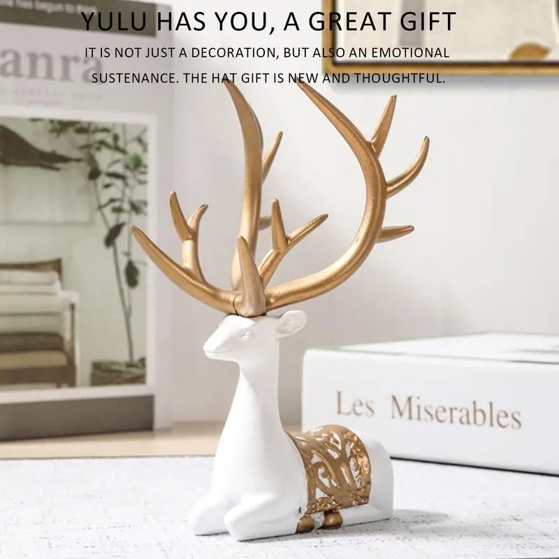Figuras de renos navideños para decoración del hogar, Set de 2 piezas de ciervo de la suerte sentado y de pie para chimenea, estantes y armario - imagen 2
