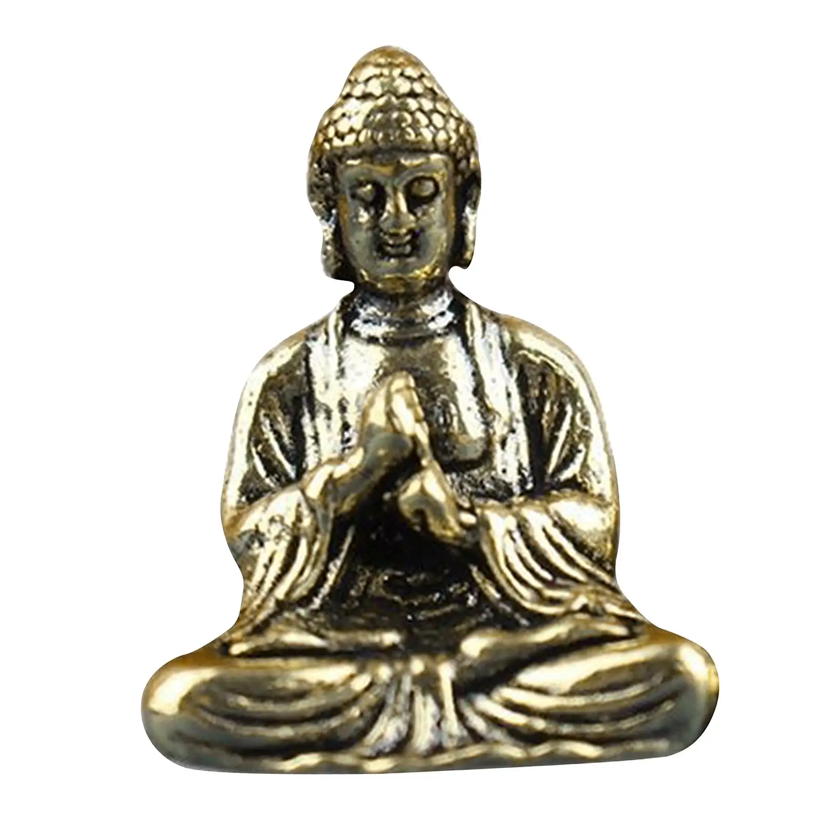 Mini estatua de Buda Sakyamuni de latón, escultura de Metal de pose asiento de meditación compacta, estatuilla de Buda de bolsillo pequeño para coche de casa de muñecas