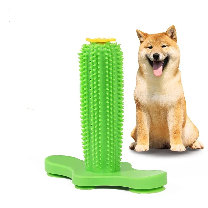 Juguetes interactivos de goma para masticar, Cactus para perros pequeños y grandes, cepillo de dientes de limpieza para perros pequeños y grandes, dispensador de golosinas para mascotas