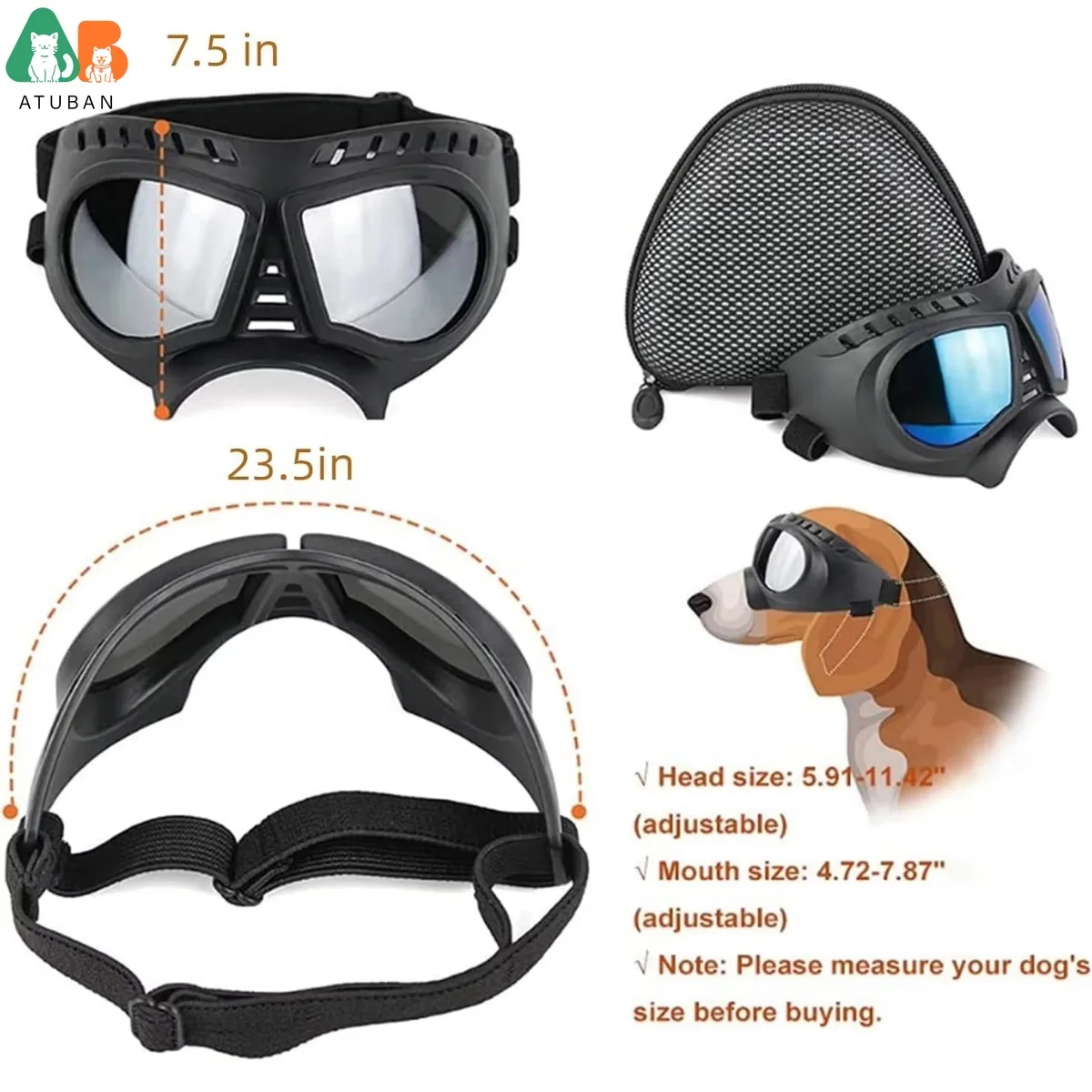 Gafas de sol para perros de raza pequeña, lentes a prueba de viento, UV, nieve, Hocico largo, máscara con marco suave, correas ajustables - imagen 2