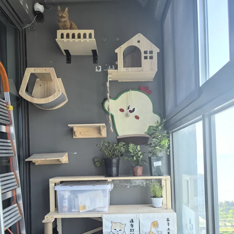 Rascador de pared para gatos – Plataforma, puente y cama acogedora - imagen 2