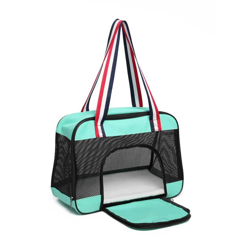 Portador de mascotas para gatos y cachorros pequeños, bolsa de transporte de malla transpirable de lados suaves, bolsa de mano plegable de viaje para mascotas, color negro - imagen 3