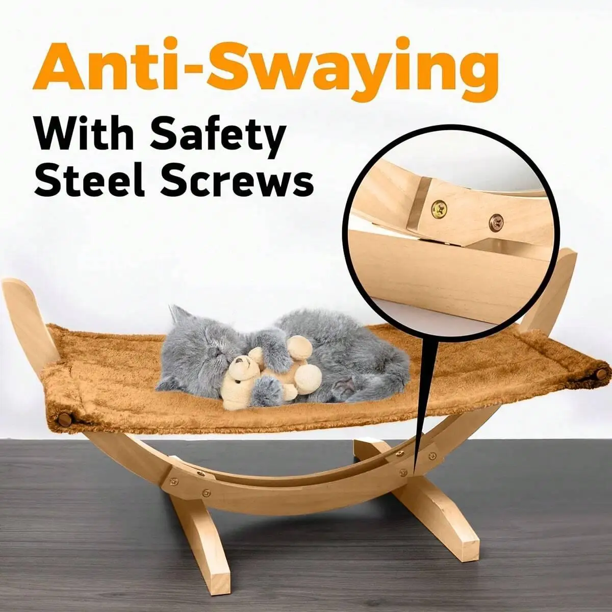 Hamaca elevada para gatos con marco de madera y cojín, cómoda cama interior para gatos para descansar y dormir, suministros para mascotas para invierno - imagen 5