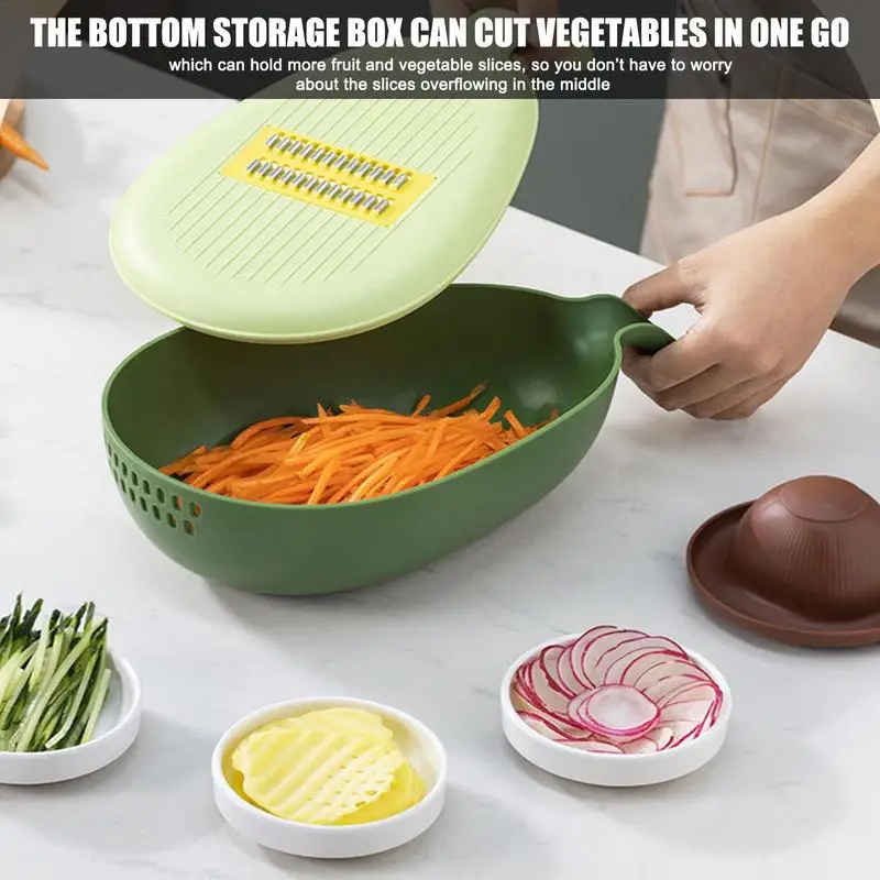 Rebanador de verduras con diseño de aguacate, pelador de zanahorias, rallador profesional multiusos con caja de almacenamiento, lo mejor para - imagen 3