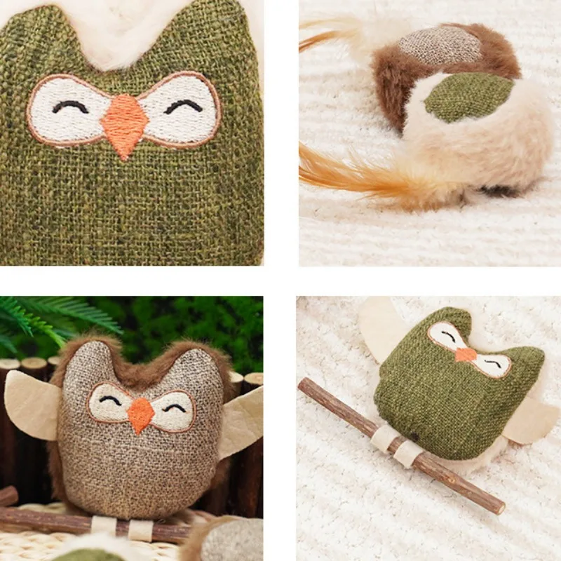 Juguetes para masticar para gatos con Actinidia Polygama, juguetes de hierba gatera en forma de búho para interiores, suministros interactivos suaves y duraderos de lino para gatitos, productos para mascotas - imagen 4