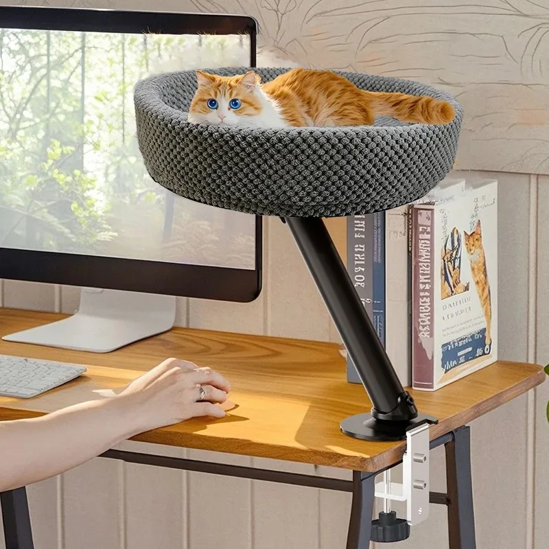 Cama colgante de escritorio para gatos, escritorio de oficina elevado, nido para gatos suspendido, hamaca redonda para interiores, cómoda y suave, suministros para mascotas - imagen 2