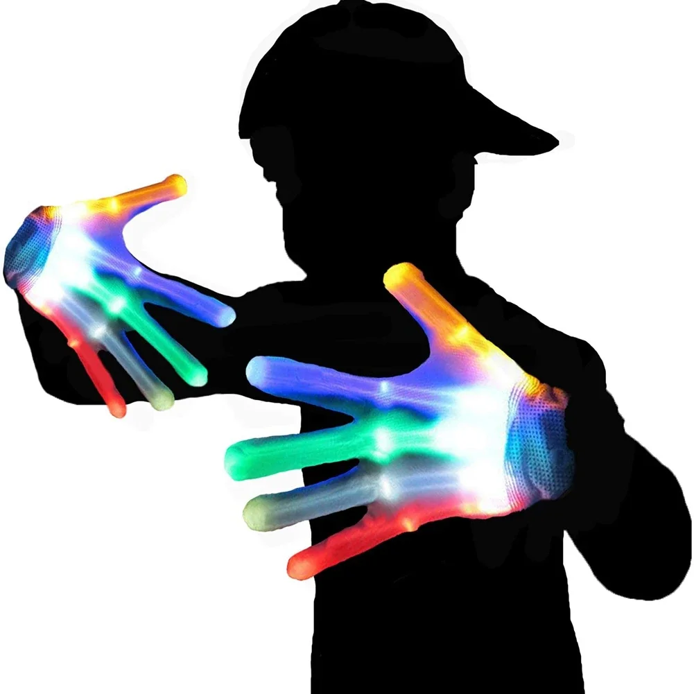 Guantes de neón con luces LED para piezas, Accesorios luminosos para fiesta de Halloween, Calavera intermitente, disfraz de escenario, 1 o 2 unidades - imagen 4