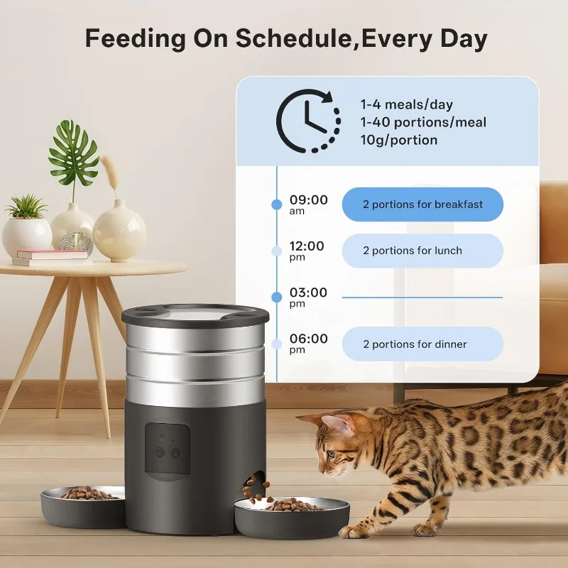 Comedero automático para gatos para 2 gatos, comedero de cuencos dobles de doble potencia de 4,5 L, dispensador automático de alimentos secos para mascotas, cuenco para gatos - imagen 2