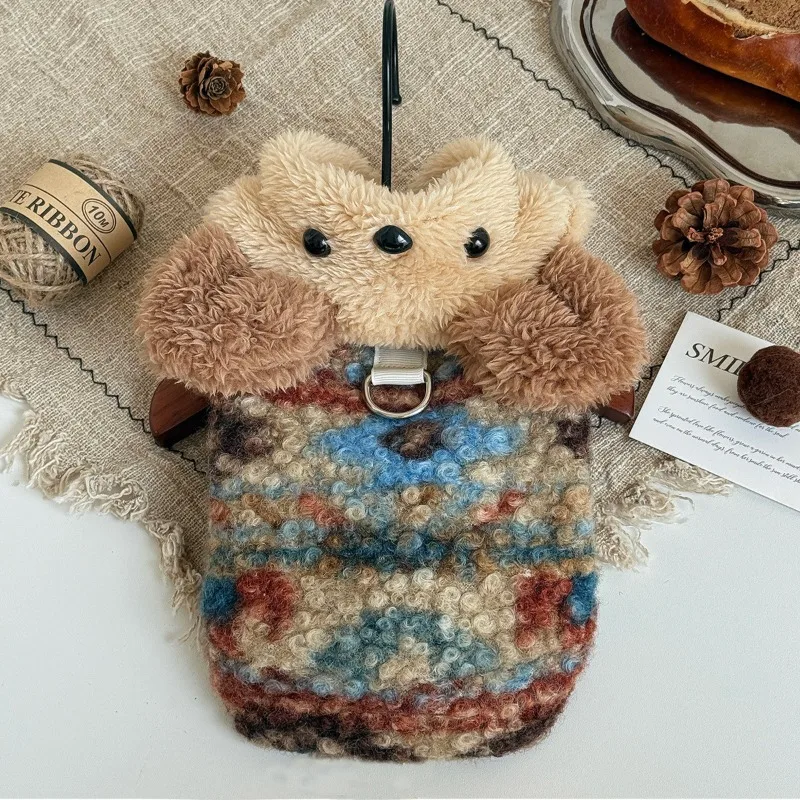 Lindo oso mascota Otoño/Invierno cuello de encaje suéter de Navidad Otoño/Invierno cálido grueso gato Teddy abrigo ropa de cachorro para perros pequeños
