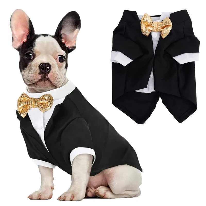 Camisa de esmoquin para perros pequeños, ropa formal para perros, disfraz de boda, traje con pajarita, traje para perros, cumpleaños de mascotas, ropa navideña