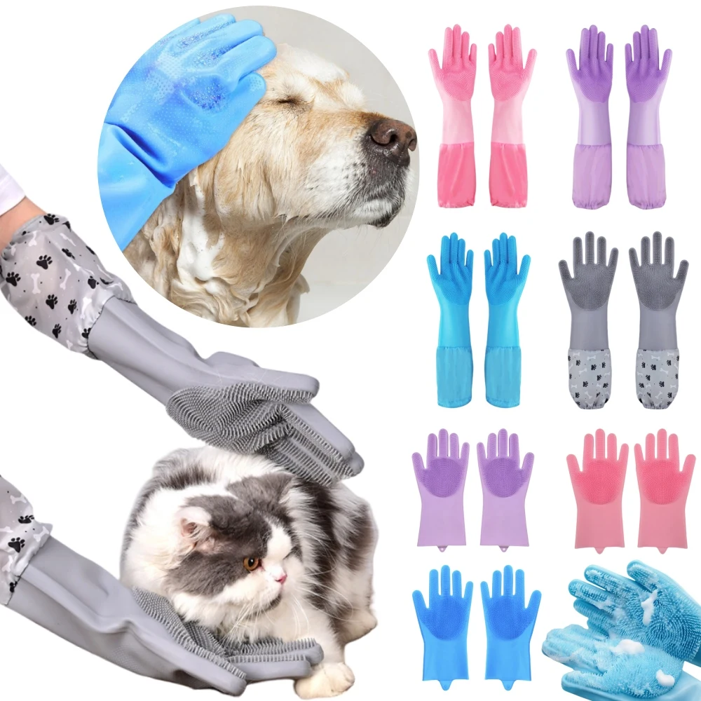 Guantes más gruesos para el cuidado de mascotas, guante de limpieza para baño de perros y gatos, champú, depurador, guante de depilación de silicona suave, accesorios para mascotas