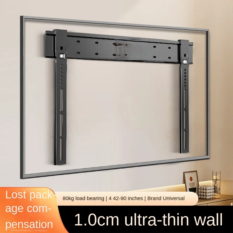 Soporte de pared para TV ultrafino: fácil instalación, espacio de 3 tamaños y 1 cm, capacidad de 80 kg, VESA 800x400, cerradura magnética para televisores planos/curvos de 32-90"