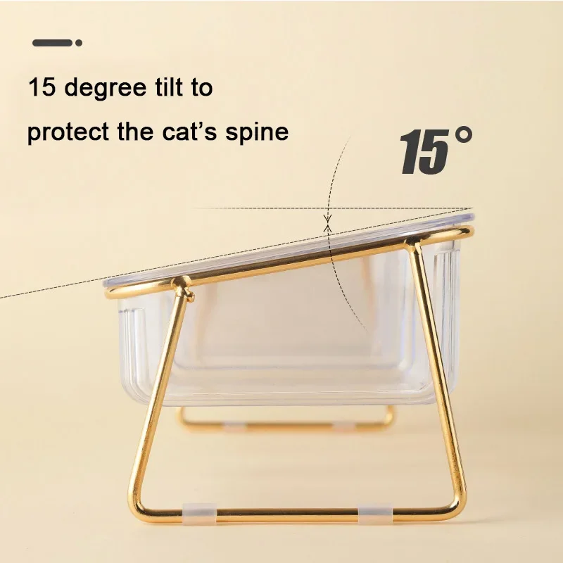 Cuenco doble antideslizante para gatos, cuenco para perros con soporte de hierro, alimentador para gatos, cuenco de agua para gatos, cuencos de comida 15 °   Protección Inclinable Cervical - imagen 3
