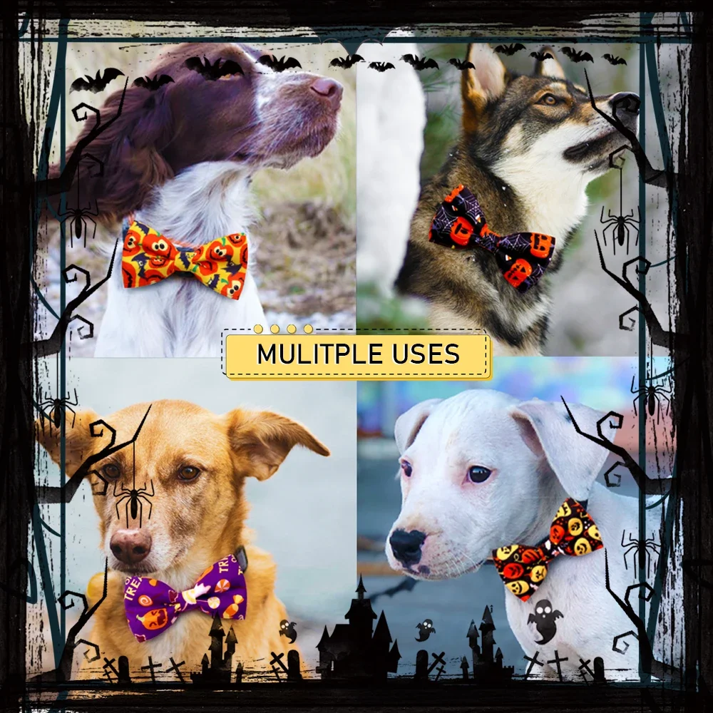 50 Uds. Pajarita para perro, accesorios para perros de Halloween, pajarita móvil para perro, accesorios para Collar, pajaritas para perros, calavera, suministros para mascotas - imagen 4