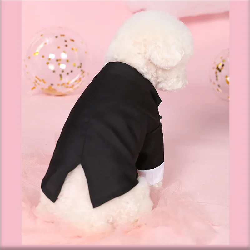 Camisa formal para perros pequeños, esmoquin de lentejuelas doradas, ropa de estilo occidental, traje de boda, disfraz de cachorro para gatos - imagen 2