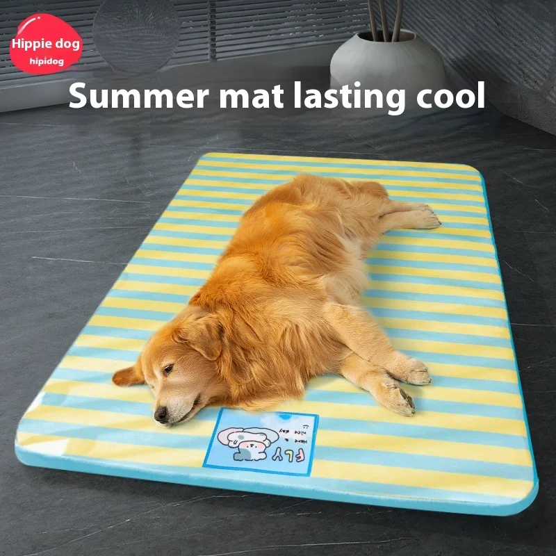 Nido refrescante moderno de verano para perros y gatos, estera de cama para mascotas de PVC de seda de hielo a rayas con dibujos animados, cómoda almohadilla refrescante para mascotas con estampado de animales - imagen 4