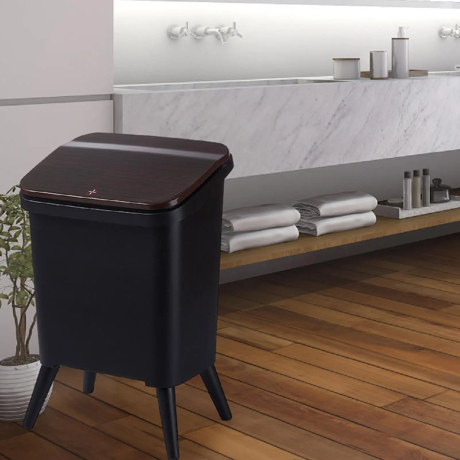 Bote de basura con patas, cubo de basura para interiores y exteriores, cesta de basura con tapa tipo prensa para dormitorio de Hotel, hogar debajo del fregadero - imagen 4