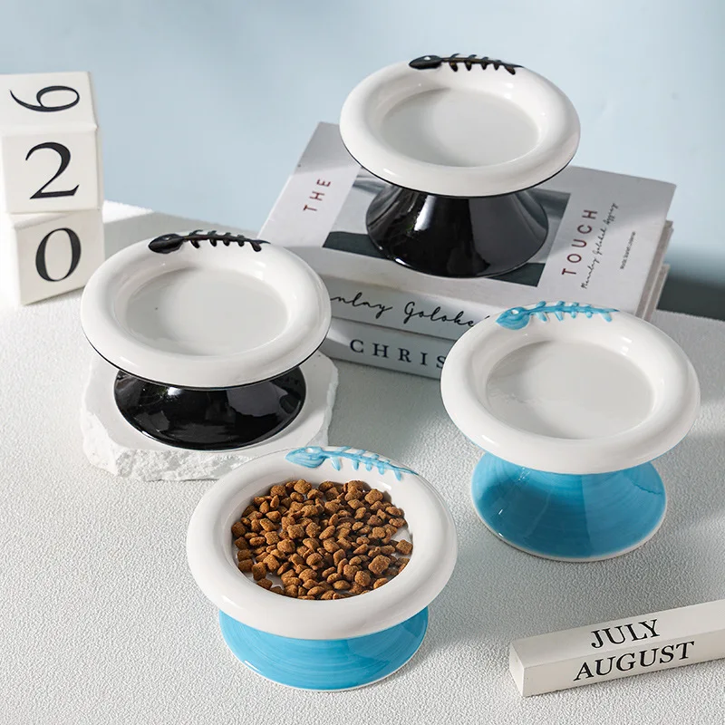 Cuenco de cerámica para mascotas de pie alto y bajo, diseño en forma de flor, alimentador poco profundo antirretorno para accesorios para perros y gatos - imagen 4