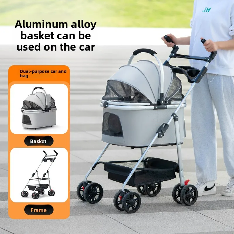Carro multifuncional para mascotas para perros pequeños y medianos, carrito grande para caminar para viajes al aire libre, portátil y plegable
