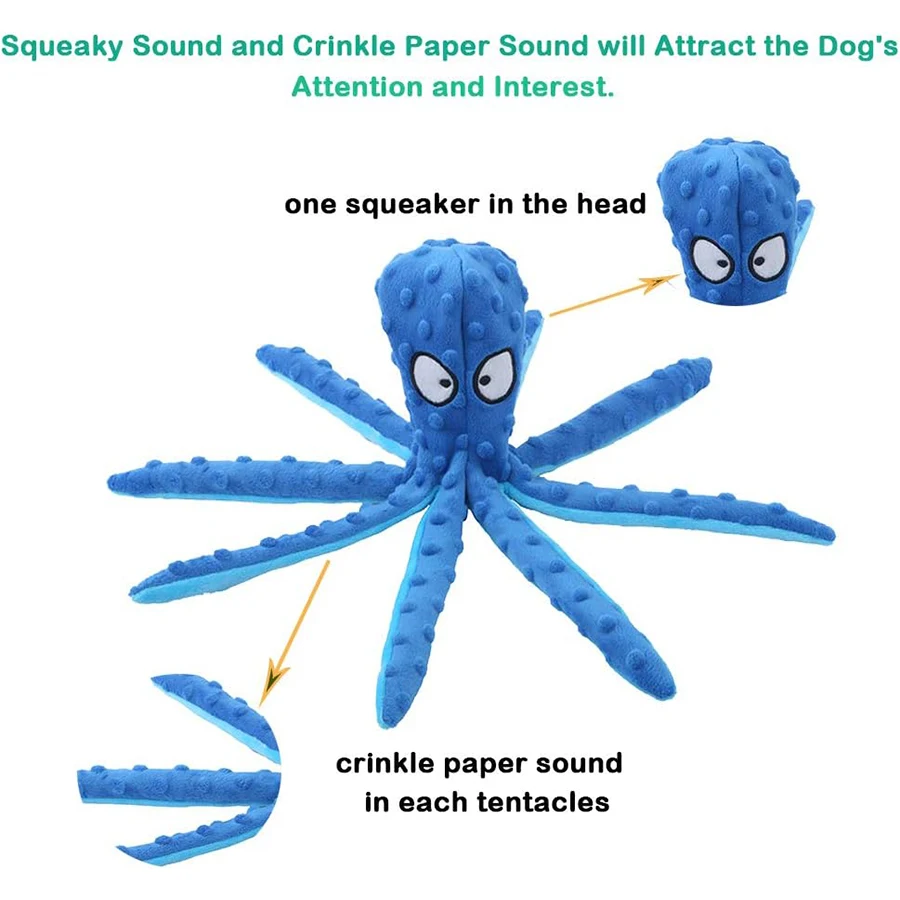 Concha de pulpo con voz para perros y gatos, juguetes de peluche para perros de pulpo para limpieza de dientes, juguetes interactivos duraderos para masticar perros pequeños y medianos - imagen 5