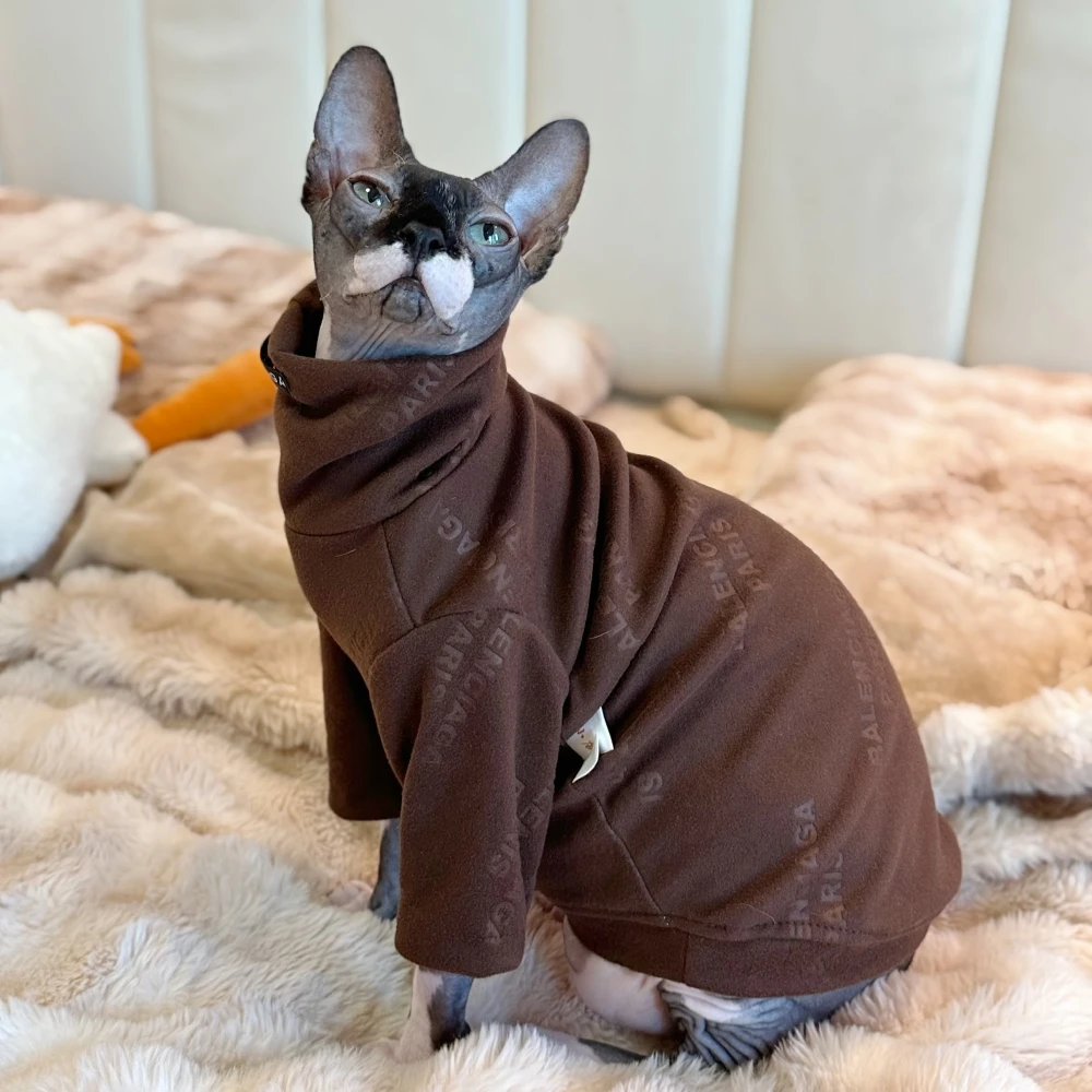 Sudadera de forro polar para gato Sphynx, traje grueso y cálido para gatitos, perros, chaqueta de leopardo azul suave para gato masculino, Invierno - imagen 5