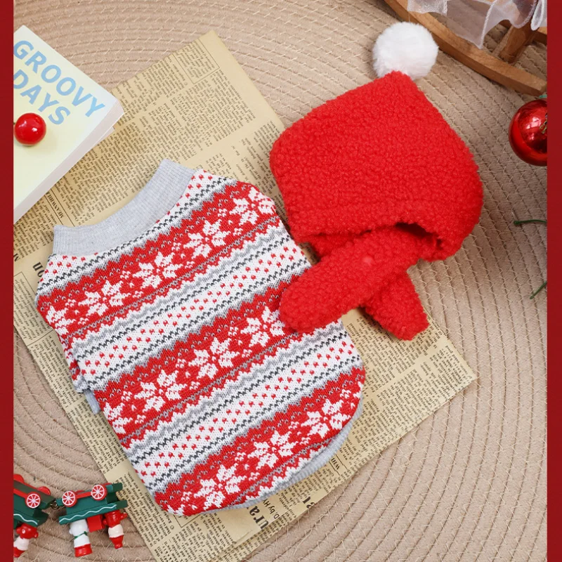 Lindo suéter de punto cálido para perros, ropa navideña para mascotas de otoño e invierno, suéter festivo de punto suave para cachorros pequeños y medianos - imagen 5