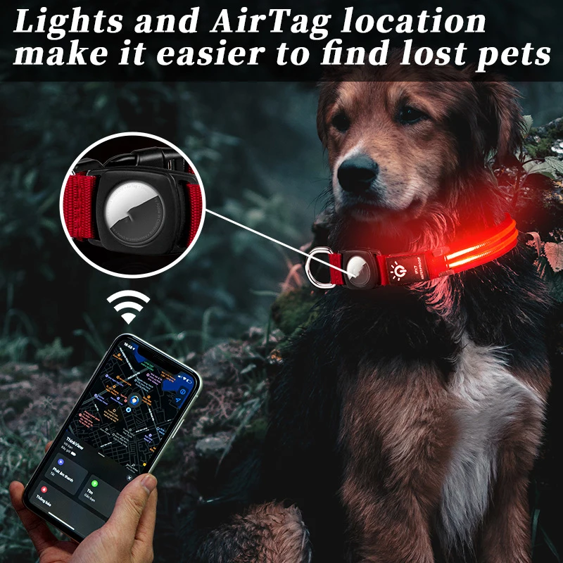 Collar para perro, superventas, funda protectora Airtag sin posicionamiento, rastreador, impermeable, LED, Collar luminoso para mascotas, Collar para gato - imagen 4