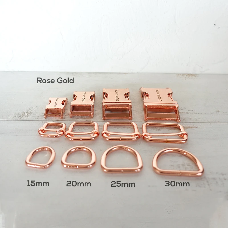 50 set/lote (hebilla de metal + hebilla de ajuste + anillo D) accesorio diy 4 colores 4 tamaños, ofrecemos grabado láser logotipo personalizado - imagen 4