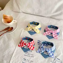 Bufanda denim azul triangular para perros y gatos pequeños