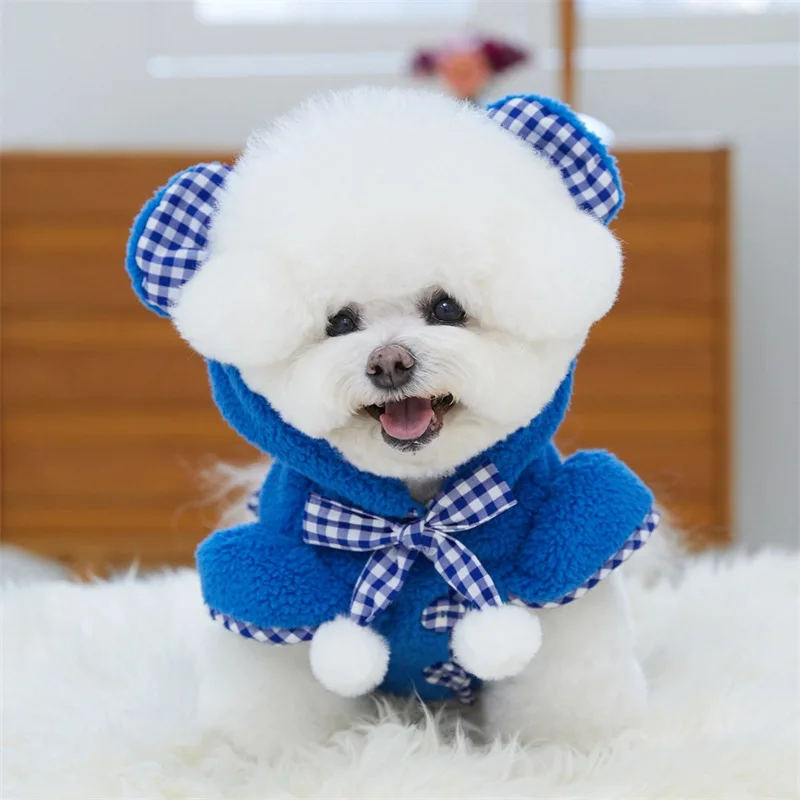 Lindo abrigo de felpa de Navidad para mascotas Otoño/Invierno, Sudadera con capucha de peluche de doble cara, capa bonita, ropa para cachorros, ropa para perros pequeños - imagen 4