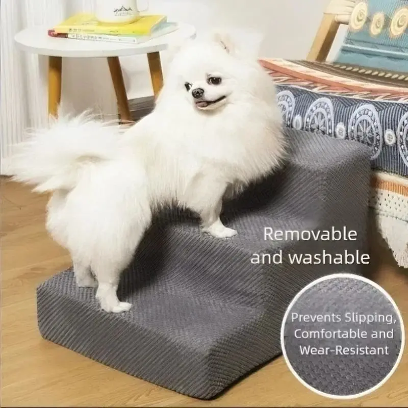 Pasos para mascotas, escaleras de espuma para perros pequeños, rampa plegable para mascotas con fondo antideslizante para cama, sofá, uso interior, escaleras portátiles para perros, escalones para cachorros - imagen 2