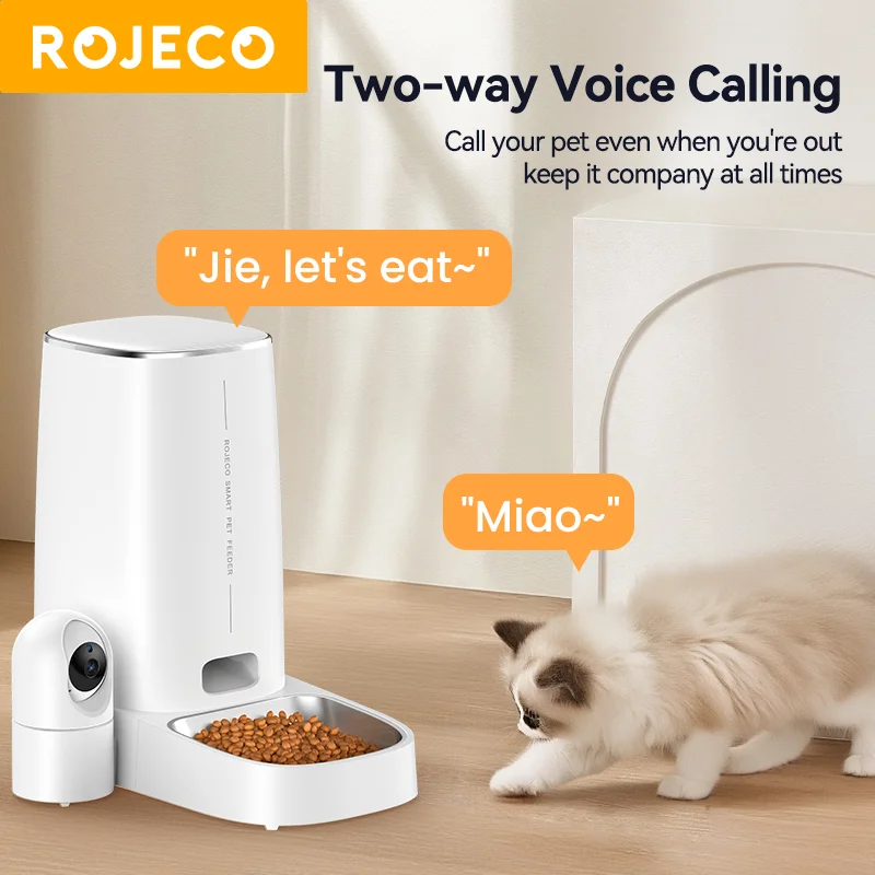 ROJECO 4L Automatic Cat Feeder With 360°Rotating Camera Vedio WiFi Cat Food Dispenser Pet Smart Voice Auto Feeder For Cats Dogs - imagen 2