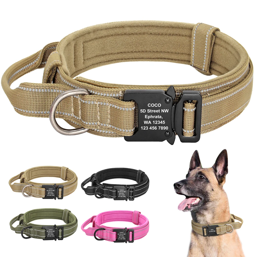 Collar táctico militar personalizado para perros, collares de entrenamiento para perros de nailon duraderos, Collar personalizado para mascotas con mango para perros grandes - imagen 3